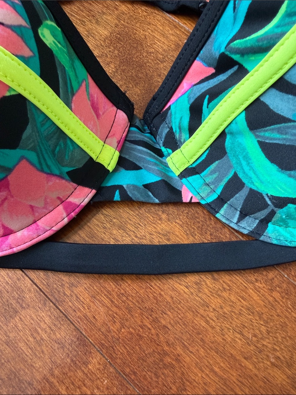 Target Black Floral Underwire Bikini Top with Yellow, Green and Pink Accents - Picture 3 of 5